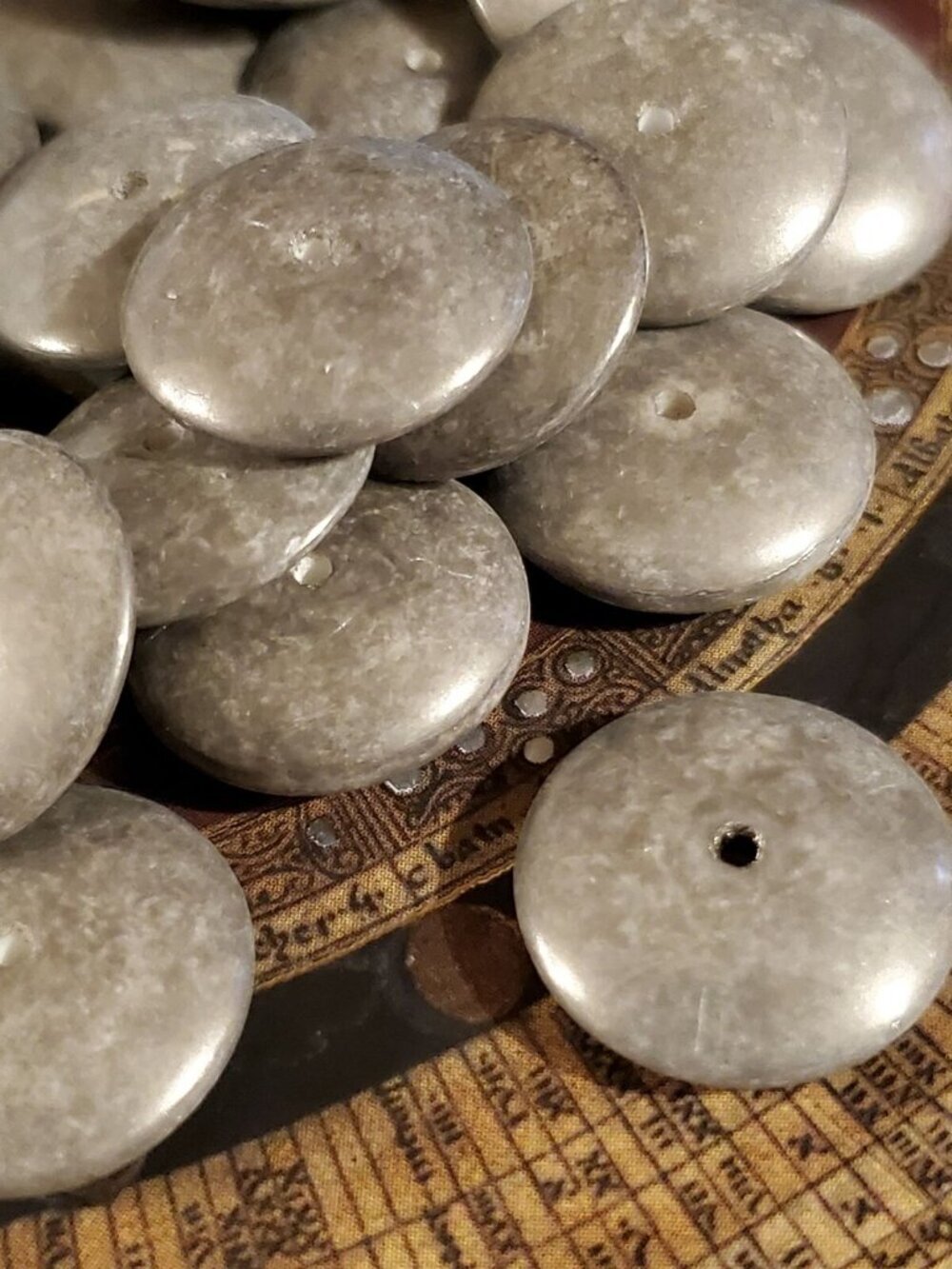 Vintage Japanese Silver Gray Metallic Sheen Porcelain Saucer Beads 16x4mm 10 pcs